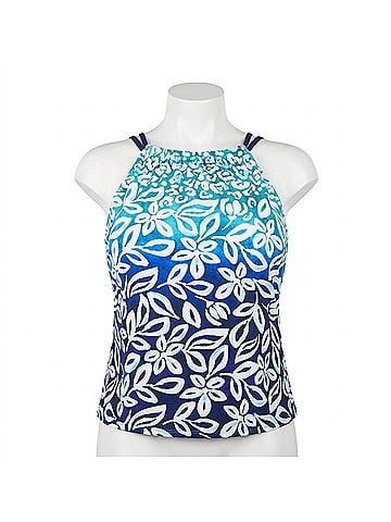 Maxine of Hollywood Into The Lagoon High Neck Tankini Top - Plus in Blue (view 1)