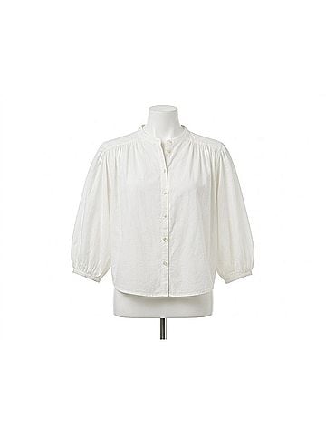 Dear John Button Down Collarless Top in White (view 1)