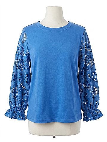 Jade Lace Sleeve Pullover in Blue (view 1)
