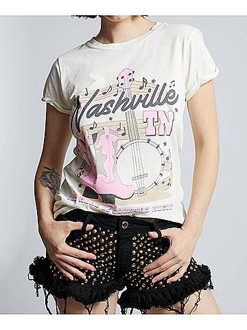 Recycled Karma Welcome To Music City Tee in Pearl (view 2)