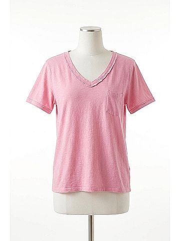 Pol Hand-Stitched Detail Slub Cotton Tee in Pink (view 1)