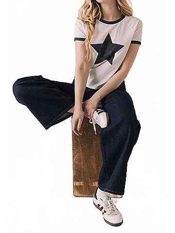 Chaser Classic Star Vintage Ringer Tee With Star Print in White (view 2)