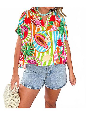 Karlie Island Fruit Gauze Signature Collar Top in Multi (view 2)