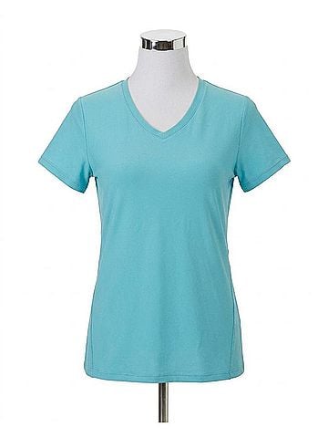 X by Gottex Honey Comb Loose Fit Short Sleeve V-Neck Top in Blue (view 1)