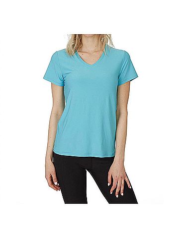 X by Gottex Honey Comb Loose Fit Short Sleeve V-Neck Top in Blue (view 2)