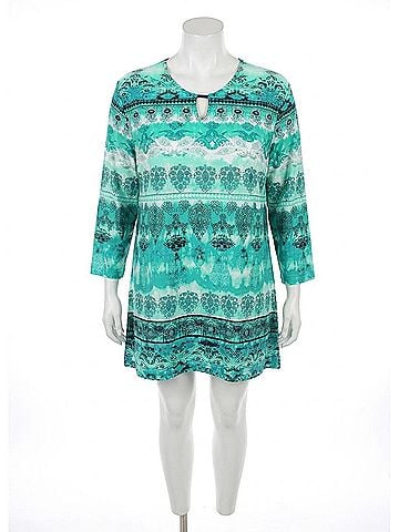 Southern Lady Rylan Border Print Tunic Top in Green (view 1)