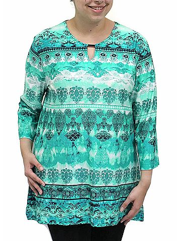 Southern Lady Rylan Border Print Tunic Top in Green (view 2)