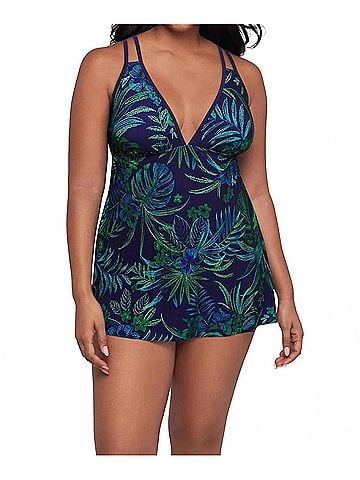 Trimshaper Tracey Swim Dress One Piece in Tropical Tessellation (view 2)