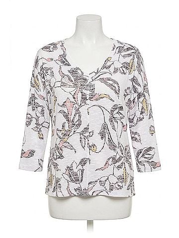 Tribal Combo Print 3/4 Sleeve V Neck-Crew Neck Top in Cocomilk (view 1)