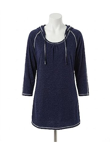 Eco Swim Hooded Long Sleeve Tunic in Navy (view 1)