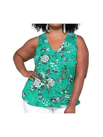 Daniel Rainn Floral Crochet Lace Sleeveless Blouse in Tropical Green (view 2)