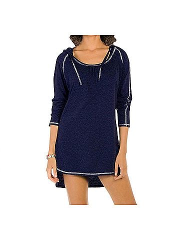 Eco Swim Hooded Long Sleeve Tunic in Navy (view 2)
