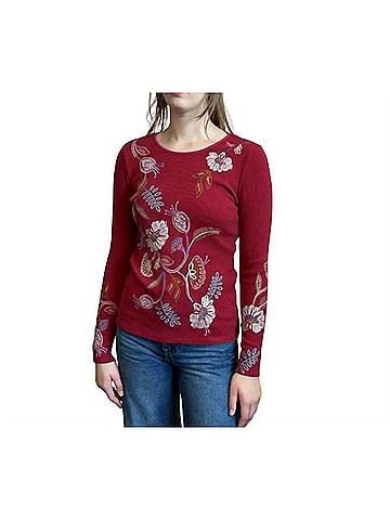 Johnny Was Long Sleeve Thermal Gineva Top in Biking Red (view 2)