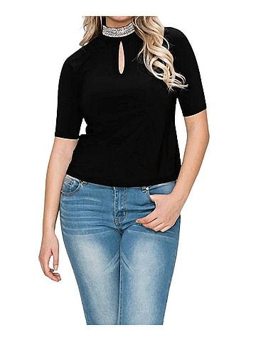 Perseption Concept Alondra Embellished High Neck Collar Top in Black (view 2)