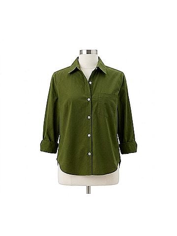 Karen Kane Ruched Sleeve Button-Up Shirt in Olive (view 1)