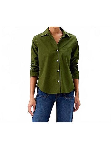 Karen Kane Ruched Sleeve Button-Up Shirt in Olive (view 2)