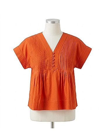 TCEC Everyday Win Pintuck Pleated Detail Poplin Top in Orange (view 1)