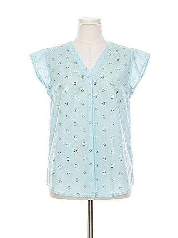 grand & greene Floral Eyelet Cap Sleeve Top in Sky Blue (view 1)
