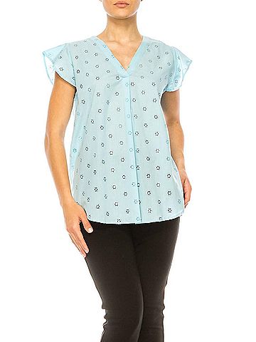 grand & greene Floral Eyelet Cap Sleeve Top in Sky Blue (view 2)