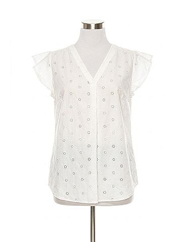 grand & greene Floral Eyelet Cap Sleeve Top in White (view 1)
