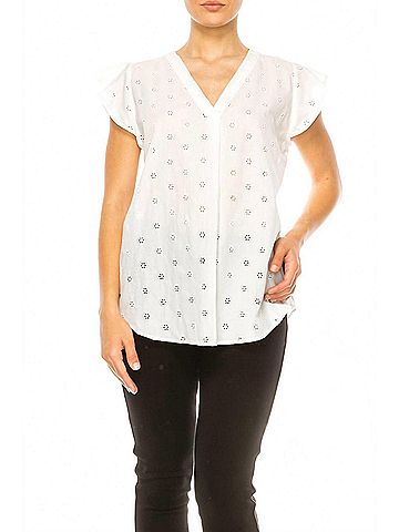 grand & greene Floral Eyelet Cap Sleeve Top in White (view 2)