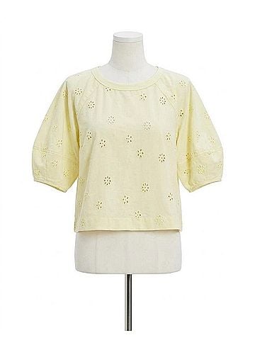 Free People Jessie Eyelet Tee in Lemon Water Combo (view 1)
