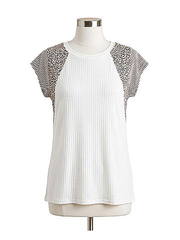 Reborn J Animal Print Cap Sleeve Top in Ivory (view 1)