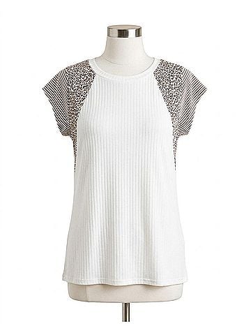 Reborn J Animal Print Cap Sleeve Top in Ivory (view 1)