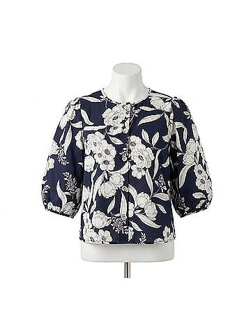 Karen Kane Puff Sleeve Button Front Top in Floral Print (view 1)