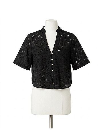 Dex Cutwork Embroidery Blouse in Black (view 1)
