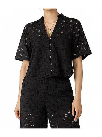 Dex Cutwork Embroidery Blouse in Black (view 2)