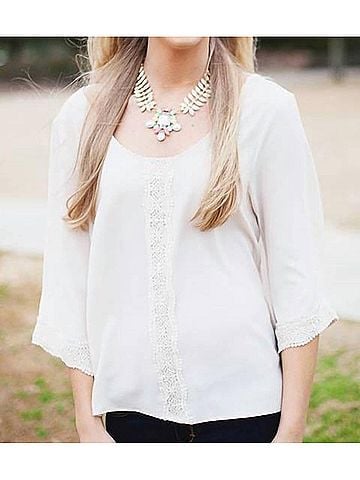 Judith March Scoop Neck With Crochet Details in Ivory (view 2)