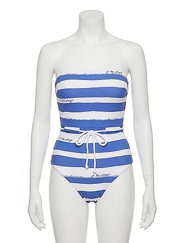 Milly A La Plage Belted One Piece Bikini in Blue (view 1)