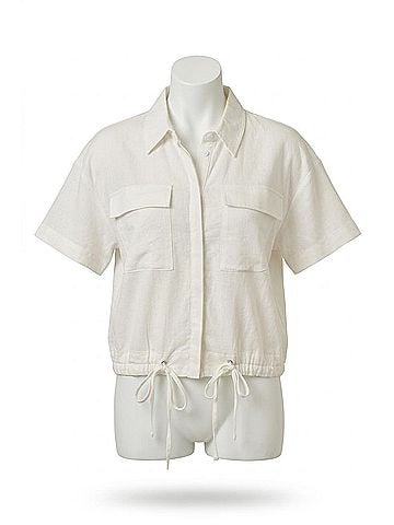 Mystree Short-Sleeve Button Down Blouse in White (view 1)