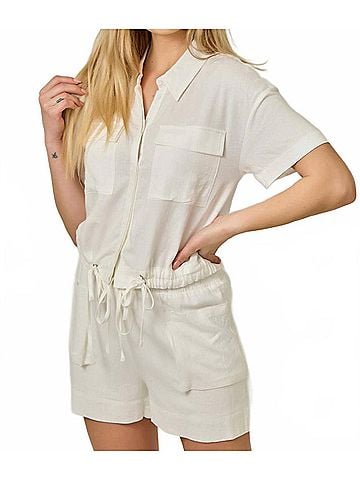 Mystree Short-Sleeve Button Down Blouse in White (view 2)