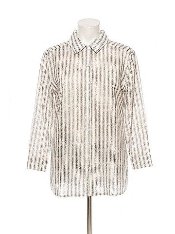 Hester & Orchard Button Down Long Sleeve Print Top in White Navy (view 1)