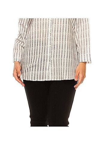 Hester & Orchard Button Down Long Sleeve Print Top in White Navy (view 2)