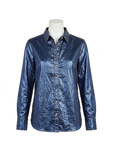 Lanhtropy San Marino Metallic Linen Shirt in Dark Blue (view 1)