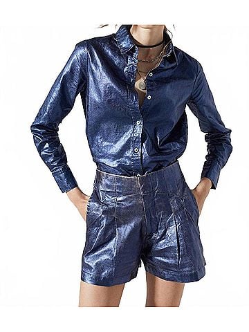 Lanhtropy San Marino Metallic Linen Shirt in Dark Blue (view 2)
