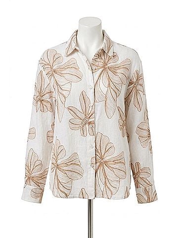 Tribal Embroidered Flower Blouse in White/Beige (view 1)