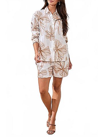 Tribal Embroidered Flower Blouse in White/Beige (view 2)