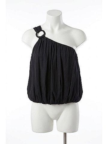 Do & Be One-Shoulder Draped Satin Top in Black (view 1)