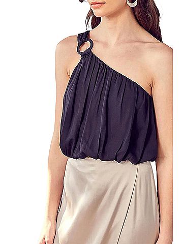 Do & Be One-Shoulder Draped Satin Top in Black (view 2)