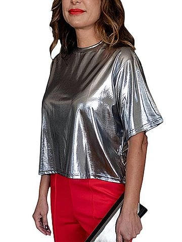 Ellison Short Sleeve Boxy Shirt in Liquid Silver (view 2)