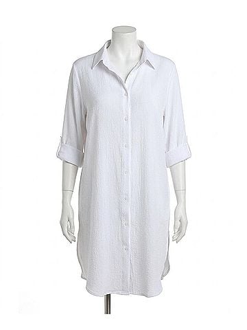 Maxine of Hollywood Woven Covers Button Down Tunic - Plus in White (view 1)