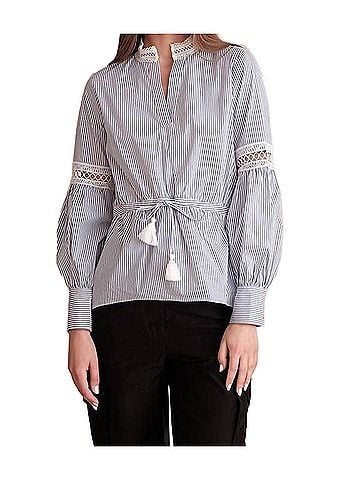 Haute Hippie Gaby Tie Waist Striped Top in Blue White Stripe (view 2)