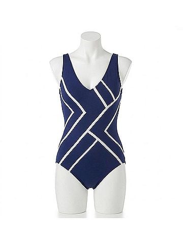 Gottex Mirage Full Coverage V-Neck One Piece in Navy/ White (view 1)