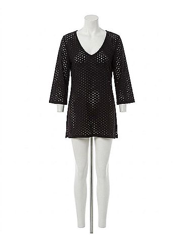 Eco Swim Jacquard 3/4 Sleeve Tunic in Eco Black (view 1)