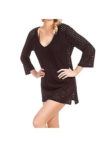 Eco Swim Jacquard 3/4 Sleeve Tunic in Eco Black (view 2)