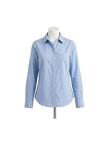Karen Kane Ruched Sleeve Button-Up Shirt in Chambray (view 1)
